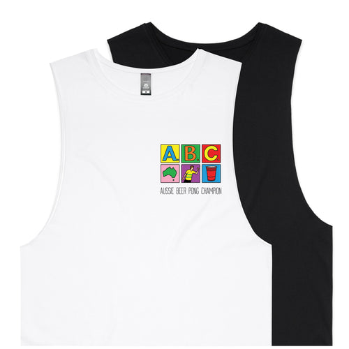 Aussie Beer Pong Champion Black and White Singlet